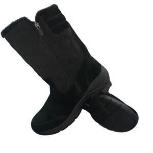 Lands’ End Women’s Black Winter Boots Size 8.5D Quilted, Side Zip, Suede, 512680